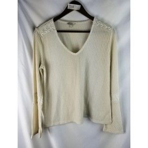 Lucky Brand Bell Sleeve Boho Knit Blouse L Women's Ivory Used